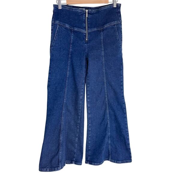 Anthropologie Pilcro Seamed Mid-Rise Crop Flare Jeans Wide Leg | Blue | SZ 29 - Picture 5 of 14